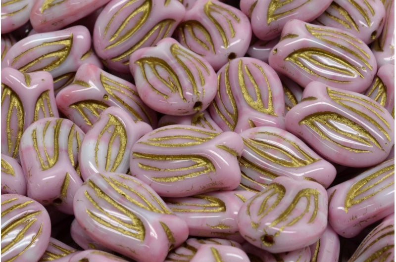 Mini Tulip Beads, Pink Gold Lined (07724-54302), Glass, Czech Republic