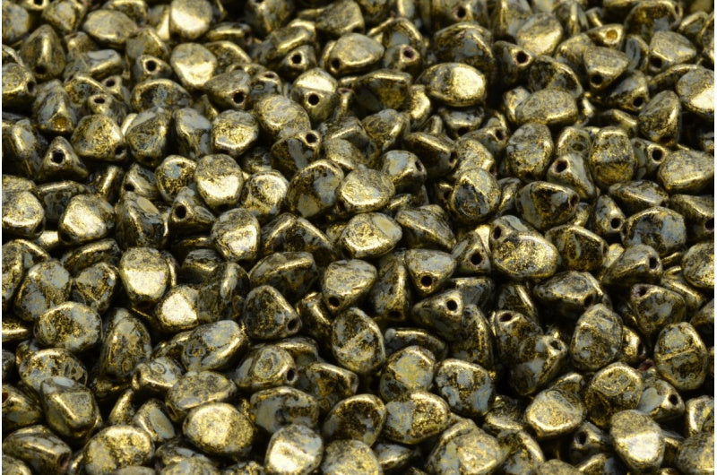 ピンチビーズ、ブラックゴールドラスタースポット(23980-65322)、ガラス、チェコ共和国