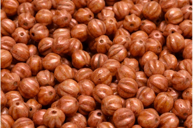 メロンビーズ、白銅光沢斑点(02010-65324)、ガラス、チェコ共和国