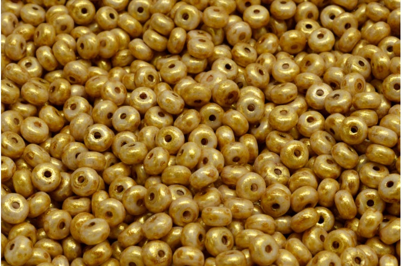 Rondelle Druck Beads, White Gold Luster Spotted (02010-65322), Glass, Czech Republic