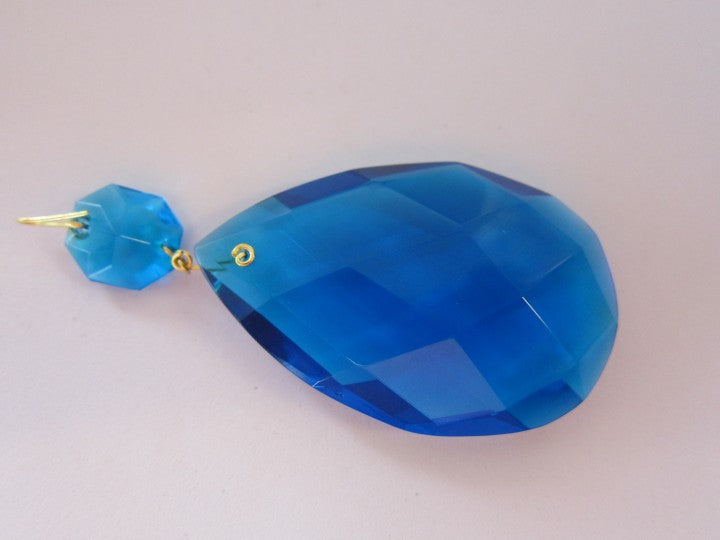 シャンデリアペンダントトリミングティアドロップペア、小さな八角形のクリスタル、アクアマリン、チェコボヘミアガラス