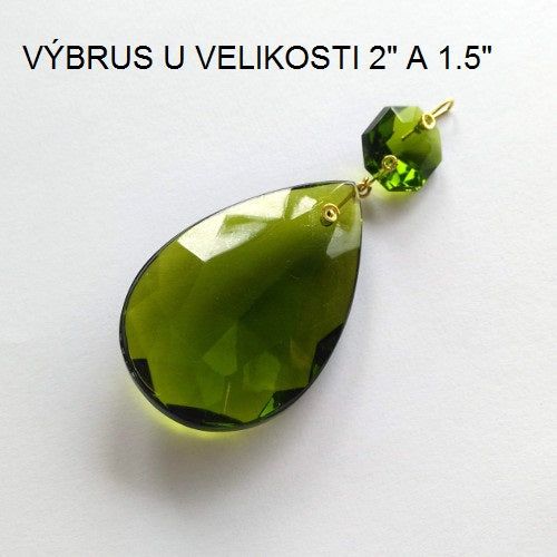 シャンデリアペンダントトリミングティアドロップペア、小さな八角形のクリスタル、オリーブグリーン、チェコボヘミアガラス