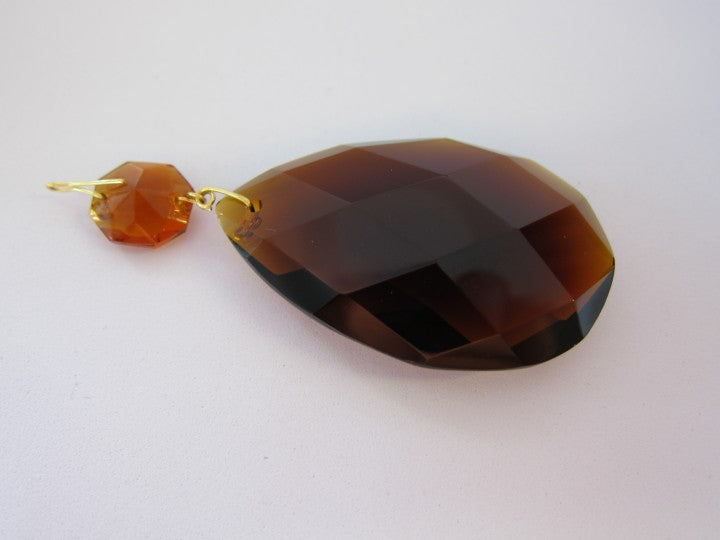 シャンデリアペンダントトリミングティアドロップペア、小さな八角形のクリスタル、トパーズブラウン、チェコボヘミアガラス