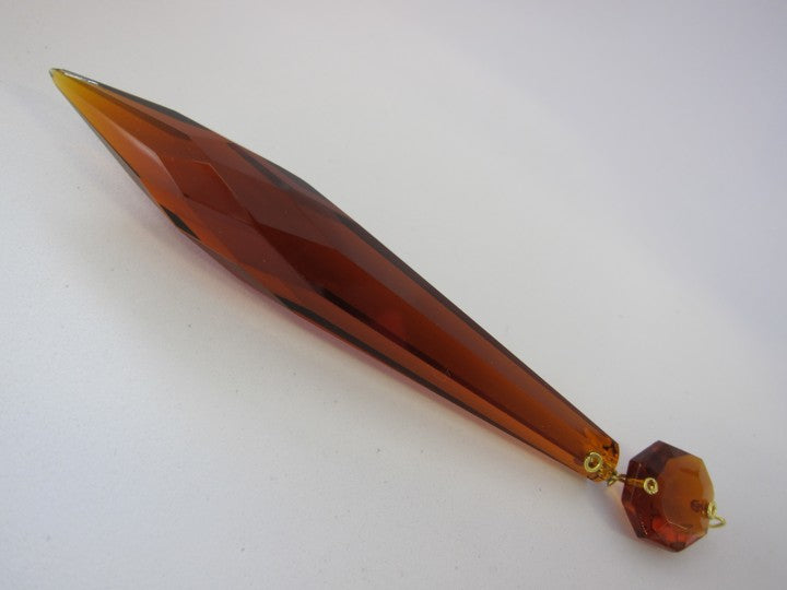 シャンデリアペンダント トリミング つらら型ティアドロップ 小さな八角形クリスタル付き トパーズブラウン チェコボヘミアガラス