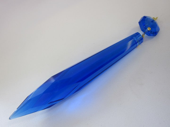 シャンデリアペンダント トリミング つらら型ティアドロップ 小さな八角形クリスタル付き サファイアブルー チェコボヘミアガラス