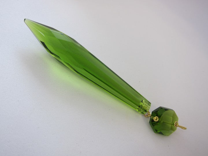 シャンデリアペンダント トリミング つらら型ティアドロップ 小さな八角形クリスタル付き オリーブグリーン チェコボヘミアガラス