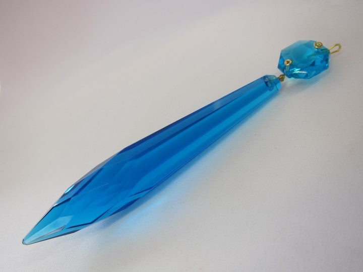 シャンデリアペンダント トリミング つらら型ティアドロップ 小さな八角形クリスタル付き アクアマリン チェコボヘミアガラス