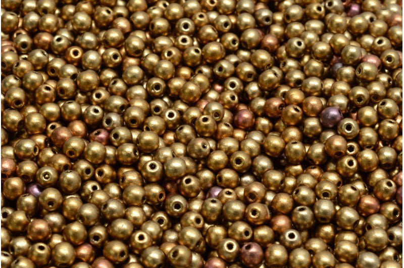 Round Druck Beads, Crystal Yellow Gold Metallic Iris (00030-01620), Glass, Czech Republic