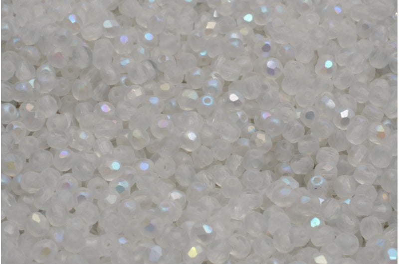 ファセットラウンドファイアポリッシュビーズ、クリスタルマットAB(00030-84100-28701)、ガラス、チェコ共和国