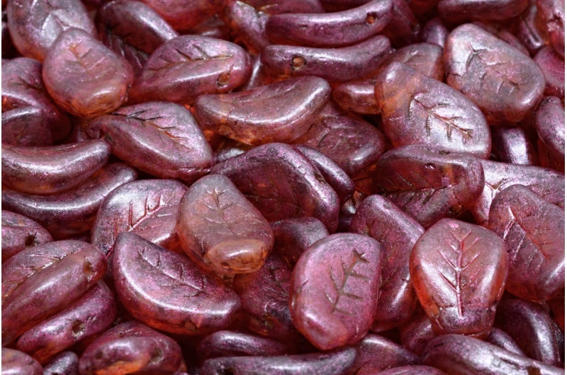 波浪叶珠,水晶哑光玫瑰光泽斑点 (00030-84100-65327),玻璃,捷克共和国