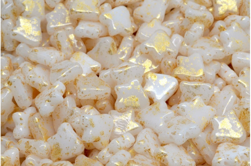 2穴フラットチューリップベルビーズ、ホワイトゴールドスプラッシュ(02010-94401)、ガラス、チェコ共和国