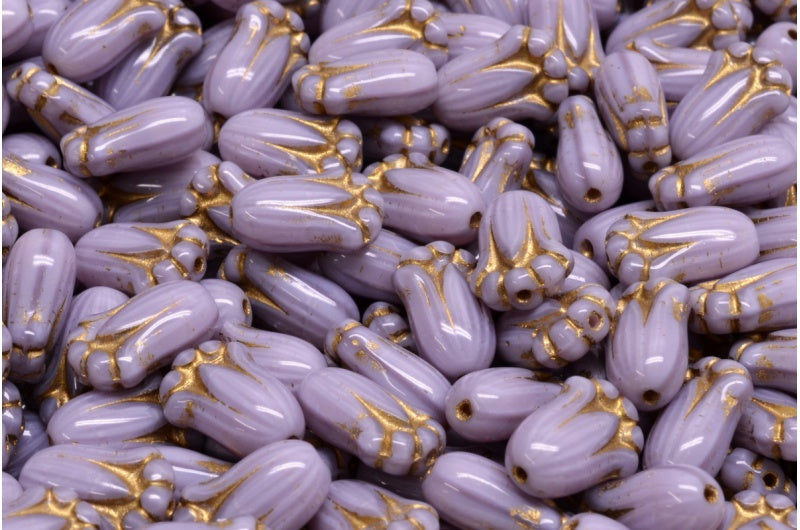Tulip Bud Beads, Opaque Amethyst Gold Lined (24000-54302), Glass, Czech Republic