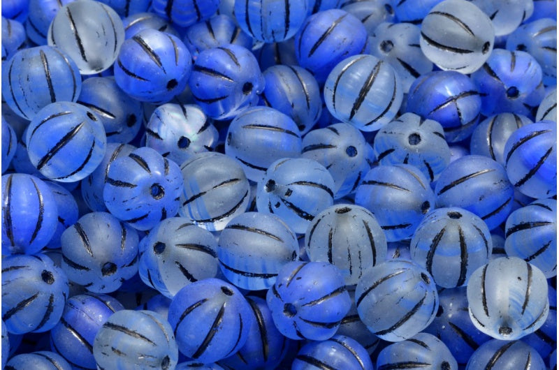 メロンビーズ、R0332 マットブラックライン(R0332-84100-46441)、ガラス、チェコ共和国