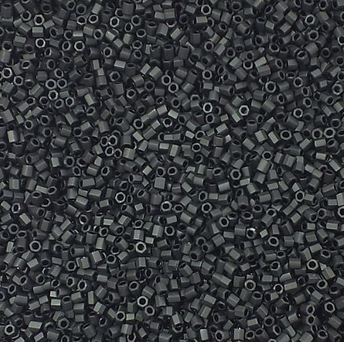 TOHO Hexagon Seed Beads Rocailles, Opaque Frosted Jet (# 49F), Glass, Japan