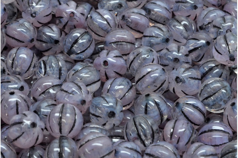 メロンビーズ、R0232 ブラックライン(R0232-46441)、ガラス、チェコ共和国