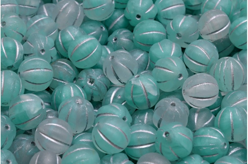 メロンビーズ、R0613 マットシルバーライン(R0613-84100-54301)、ガラス、チェコ共和国