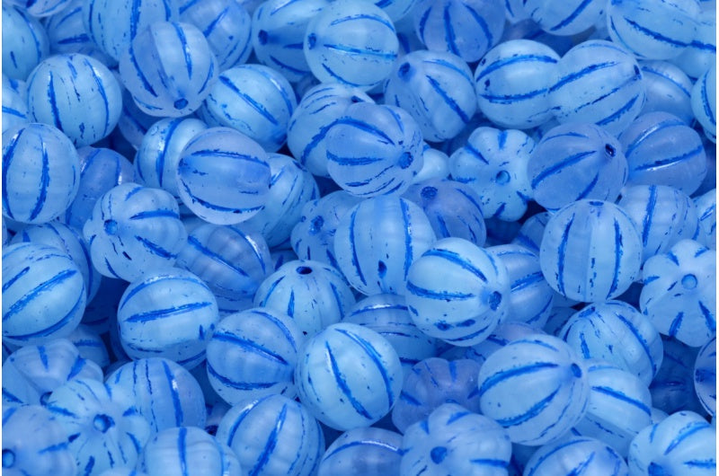 メロンビーズ、R0632 マットブルーライン(R0632-84100-54309)、ガラス、チェコ共和国