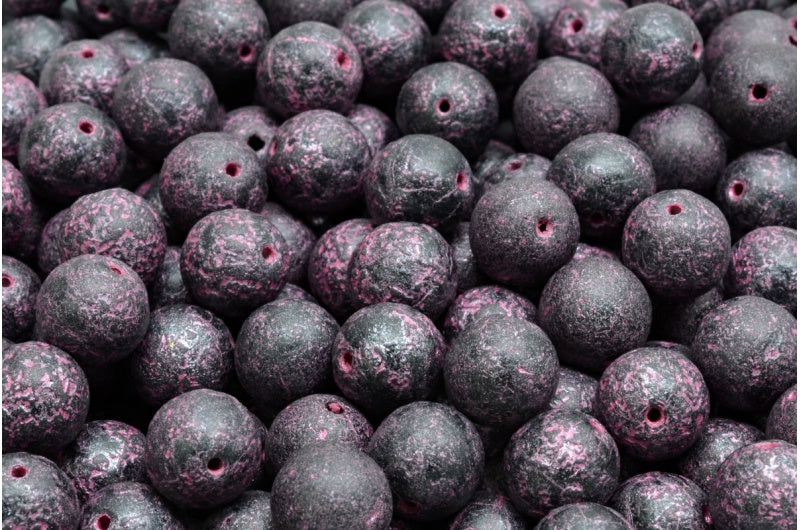 OUTLET 10 克圆形 Druck 珠子,8 x 8 毫米,黑色蚀刻粉色内衬 (23980-ETCH-54321),玻璃,捷克共和国