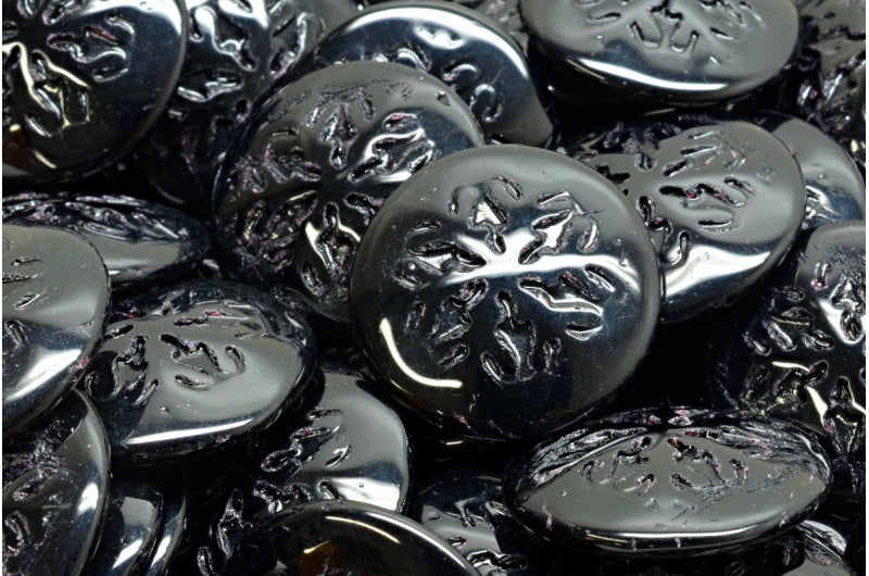 OUTLET 10 grams Snowflake Cabochon Beads, 21 x 21 mm, Black (23980), Glass, Czech Republic