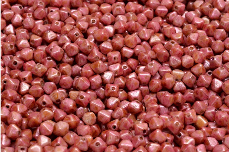 双锥珠,白玫瑰光泽斑点 (02010-65327),玻璃,捷克共和国