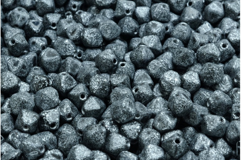 Bicone Beads, Black Etched Silver Lined (23980-ETCH-54301), Glass, Czech Republic