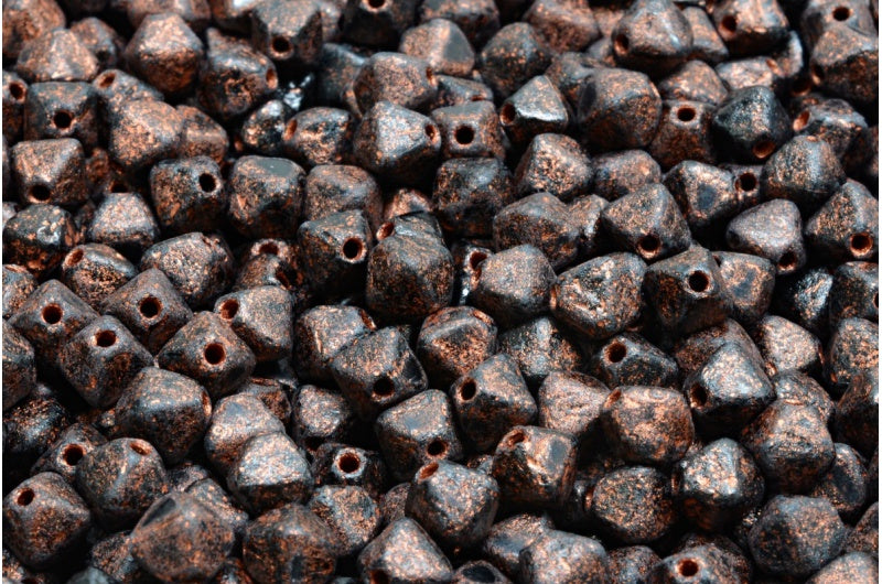 Bicone Beads, Black Etched Copper Lined (23980-ETCH-54319), Glass, Czech Republic