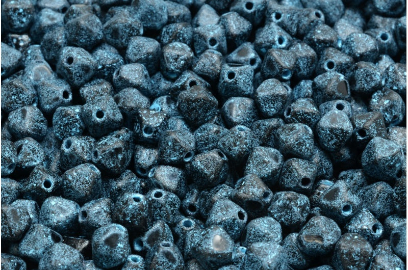 Bicone Beads, Black Etched Light Blue Lined (23980-ETCH-54308), Glass, Czech Republic