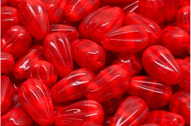 ドロップメロンビーズ、オパールレッド(91250)、ガラス、チェコ共和国