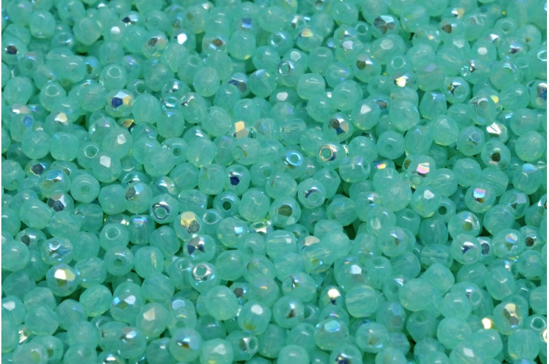 OUTLET 10 grams Faceted Round Fire Polished Beads, 6 x 6 mm, Opal Aqua Ab (61100-28701), Glass, Czech Republic