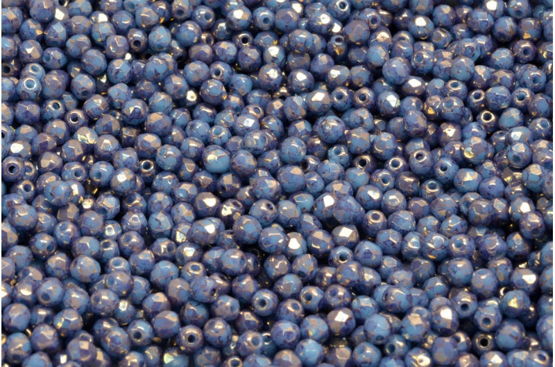 ファセットラウンドファイアポリッシュビーズ、ターコイズブルーテラコッタバイオレット(63030-15496)、ガラス、チェコ共和国