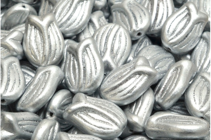 チューリップビーズ、クリスタルシルバーマット(00030-01700)、ガラス、チェコ共和国