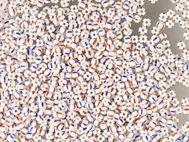 1 kg Preciosa Ornela Seed Beads, Round Hole, Loose, Blue And Red Stripes On Chalkwhite (03930), Glass, Czech Republic, OUTLET