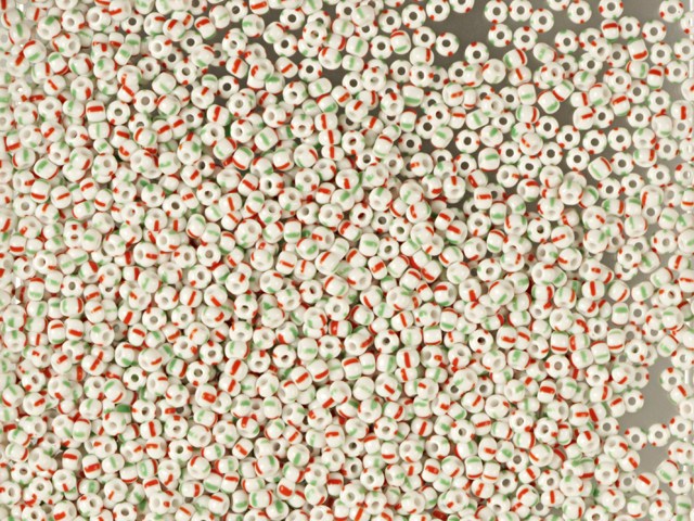 1公斤 Preciosa Ornela 珠子,圆孔,散装,粉白色底,红绿条纹 (03950),玻璃,捷克共和国,特价商品