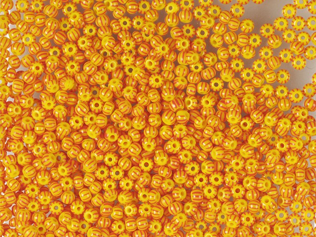 1公斤 Preciosa Ornela 珠子,圆孔,散装,黄色底红色条纹 (83971),玻璃,捷克共和国,特价商品