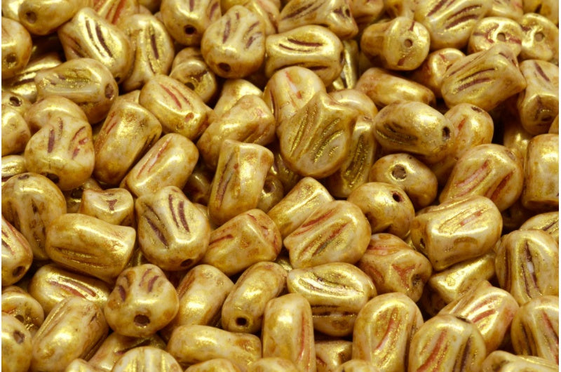 Mini Tulip Beads, White Gold Luster Spotted (02010-65322), Glass, Czech Republic