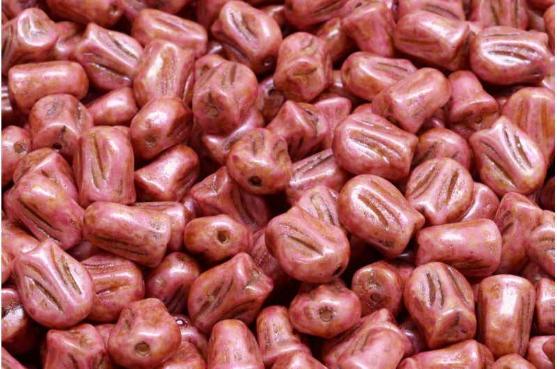 Mini Tulip Beads, White Rose Luster Spotted (02010-65327), Glass, Czech Republic