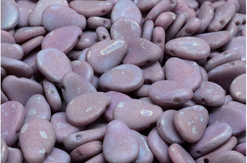 アネモネの花びらビーズ、ホワイトマットネビュラ(02010-84100-15001)、ガラス、チェコ共和国