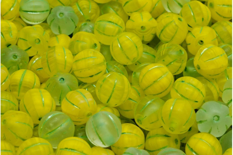 Melon Beads, Yellow Matte 54329 (R0812-84100-54329), Glass, Czech Republic