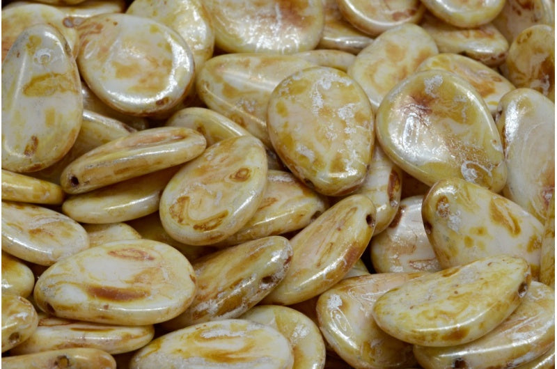 アネモネの花びらビーズ、ホワイトピカソ(02010-43400)、ガラス、チェコ共和国