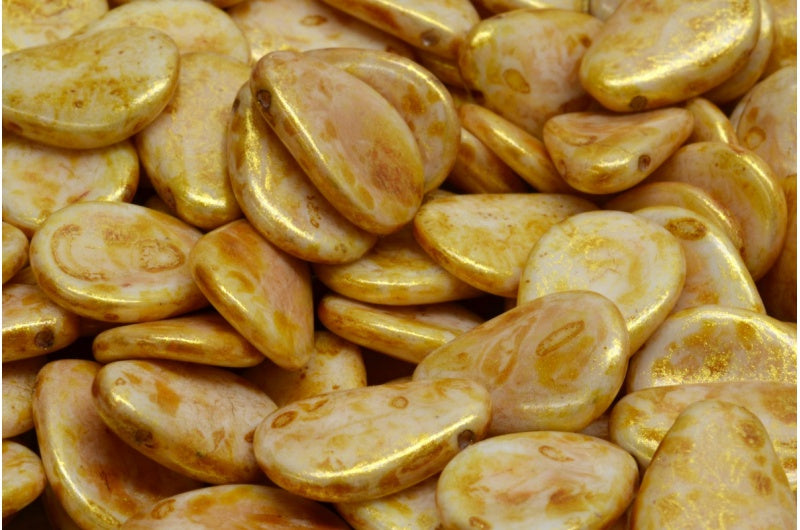 アネモネの花びらビーズ、ホワイトゴールド光沢スポット(02010-65322)、ガラス、チェコ共和国