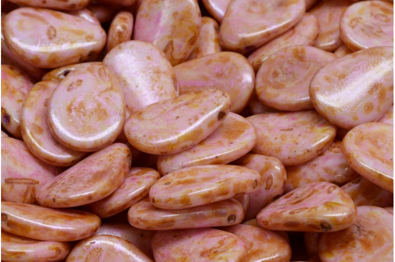 アネモネの花びらビーズ、ホワイトピンクベージュ光沢斑点(02010-65323)、ガラス、チェコ共和国