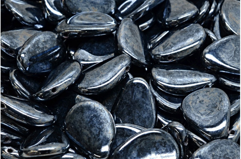 アネモネの花びらビーズ、ブラックヘマタイト(23980-14400)、ガラス、チェコ共和国