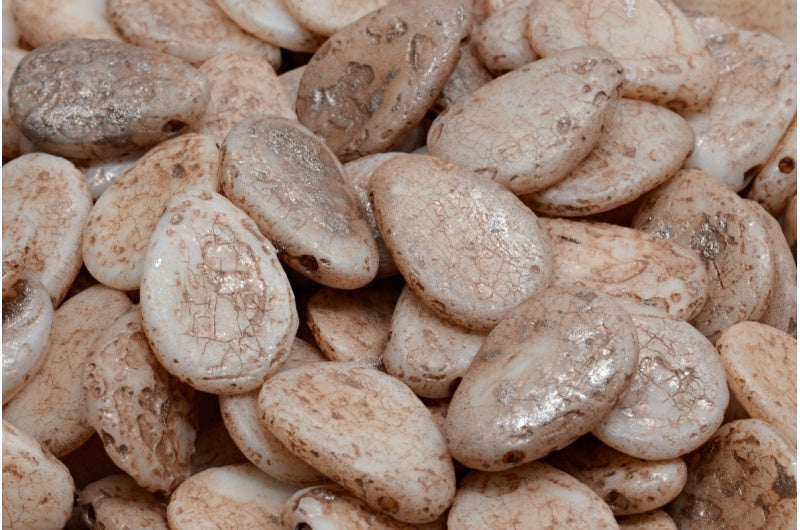 アネモネの花びらビーズ、ホワイトエッチング銅線(02010-ETCH-54324)、ガラス、チェコ共和国