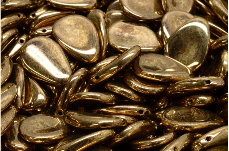 アネモネの花びらビーズ、ブラックブラス(23980-90215)、ガラス、チェコ共和国