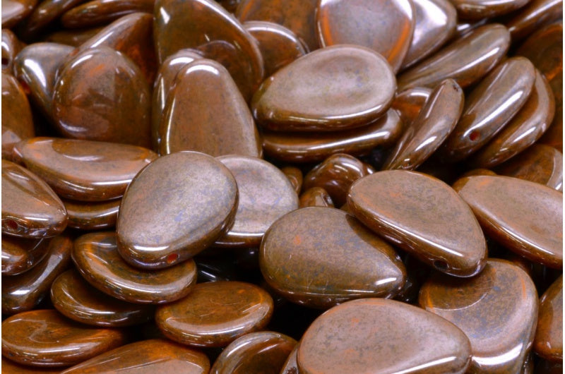 Anemone Petal Beads, Opaque Yellow Luster Blue Full Coated (93110-14464), Glass, Czech Republic