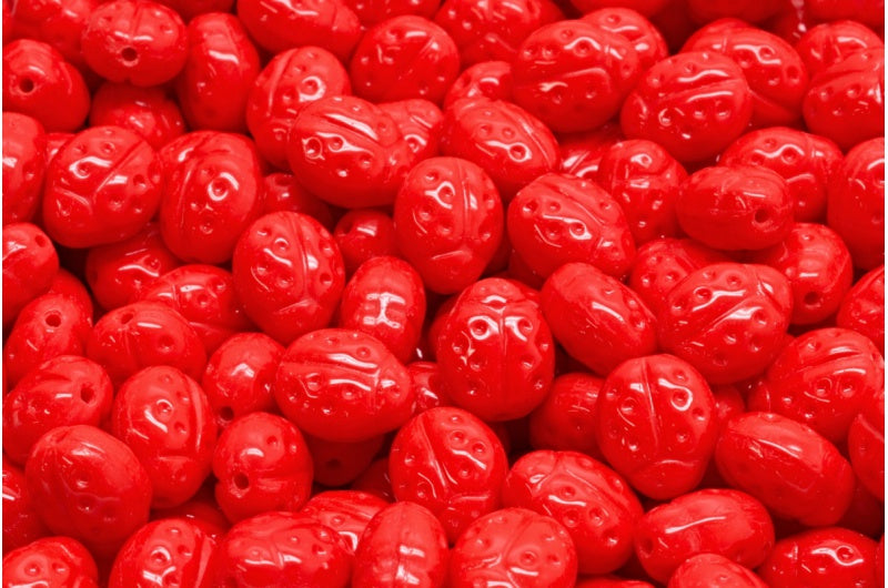 テントウムシビーズ、赤(93180)、ガラス、チェコ共和国