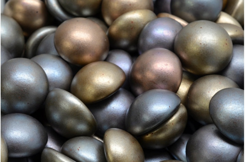 凸圆形珠子,水晶灰金锌金属虹膜 (00030-01670),玻璃,捷克共和国