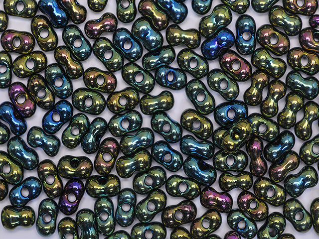 1 kg プレシオサ オルネラ ツイン、2 ラウンドホール、ルーズ、グリーンアイリス (59155)、ガラス、チェコ共和国、アウトレット