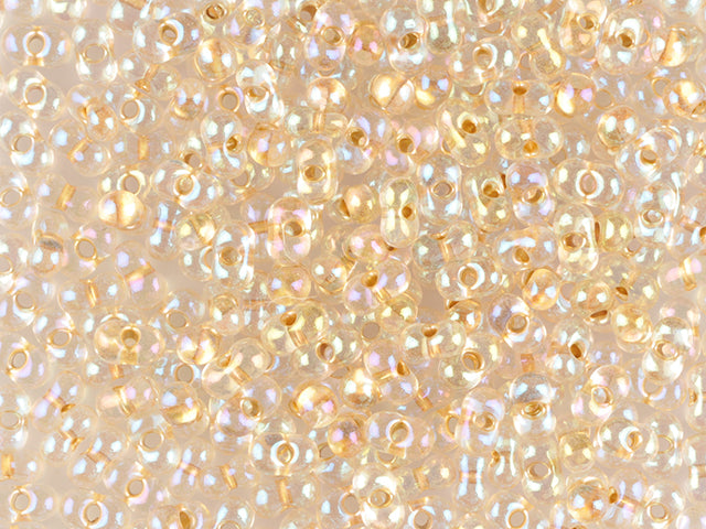 Wholesale (1kg / 500g) Preciosa Ornela Seed Beads Coated, Round Hole, Loose, Crystal, Metallic Colour Lined Orange, Rainbow (68484), Glass, Czech Republic, OUTLET