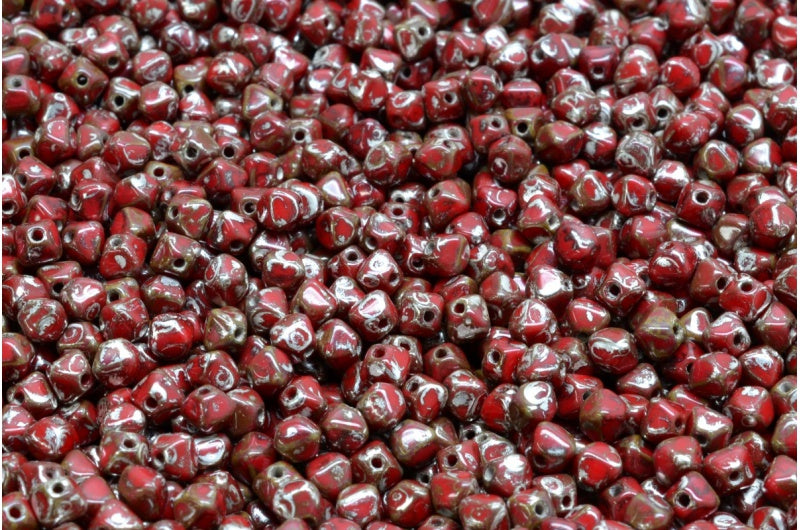Bicone Beads, Opaque Red Picasso (93200-43400), Glass, Czech Republic